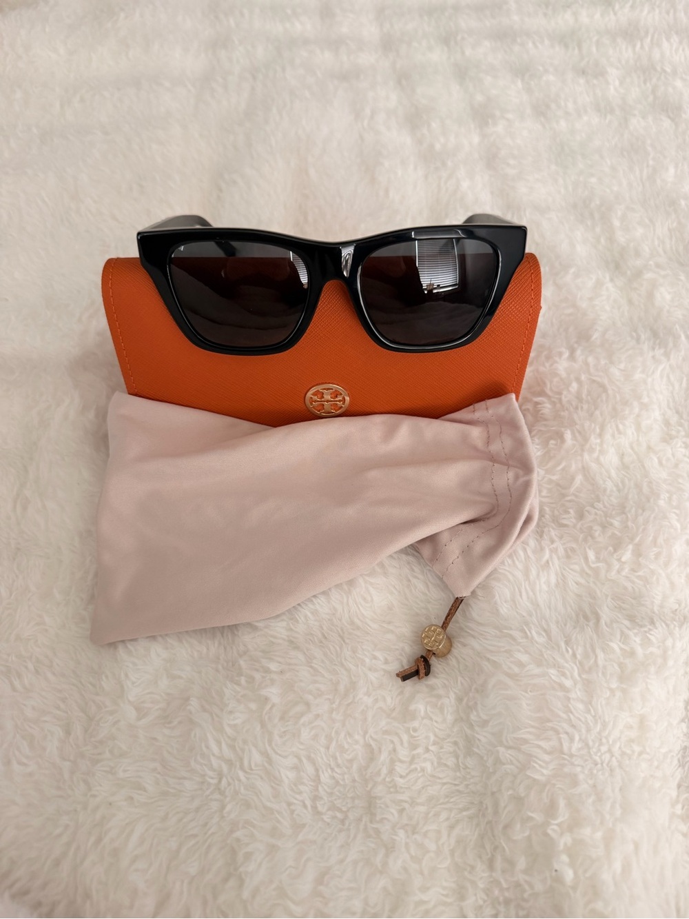 Tory Burch Black Sunglasses with Orange Case and Pouch w/ gold charm